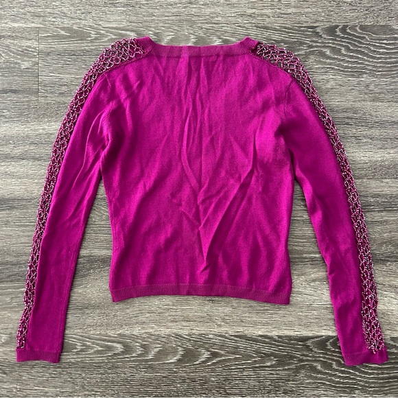 Emanuel Ungaro Fever Wool Blend Beaded Open Long Sleeve Sweater Size S Fuchsia - Picture 5 of 9